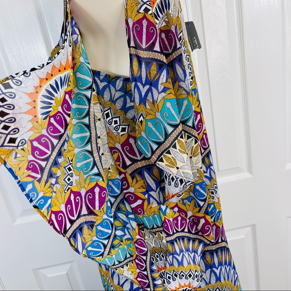 NICOLE MILLER dress blouse vibrant belted top Flowy boho sleeveless black XS - Picture 4 of 10